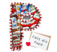 Regalo dia del Padre Kinder - Letra P Rellena de Chocolates Kinder + 75 Chocolates - Regalo Ideal para el Dia del Padre - 30 cms. Kinder Bueno - Huevos Kinder - Kinder Cards [IAMI]