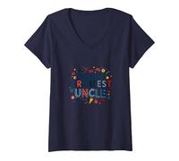 Regalo Divertido de celebración del tío más Grande del Mundo Camiseta Cuello V, Mujer, Azul Marino, S