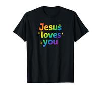 Regalo Divertido de Jesus Loves You Rainbow Sparkle Faith Camiseta
