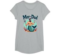 Regalo Divertido del océano del día del Padre de Sirena para papá Mer-Dad Camiseta, Niñas, Gris Jaspeado, Grande