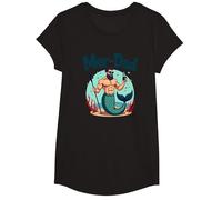 Regalo Divertido del océano del día del Padre de Sirena para papá Mer-Dad Camiseta, Niñas, Negro, Grande