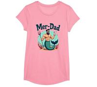 Regalo Divertido del océano del día del Padre de Sirena para papá Mer-Dad Camiseta, Niñas, Rosado, Grande