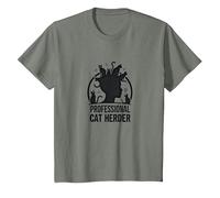 Regalo Divertido para Amantes de Las Mascotas Cat Daddy Professional Cat Herder Camiseta, Niños, Verde Militar Jaspeado, 4 años