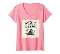 Regalo Divertido para lanzar hechizos mágicos de Halloween de Witches Be Crazy Camiseta Cuello V, Mujer, Rosado, S