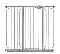 Regalo Easy Step - Puerta para bebé extra ancha de 124 cm, platino, incluye kit de extensión de 10 cm y 30,5 cm, 4 paquetes de kit de montaje a presión y 4 paquetes de kit de montaje en pared, se