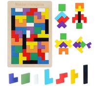 Regalo Educativo Montessori Adecuado, 40 Piezas Juguete de Rompecabezas de Madera, Rompecabezas de Tangram, Brain Teaser Toy Construcción Inteligencia Regalo Educativo para Niños