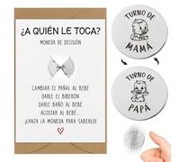 Regalo Embarazada Original Español, 1* Moneda Decisión + 1* Tarjeta Felicitación + 1* Sobre Kraft, Detalle Cosa Recién Nacido Niño Bautizo Bebé Mamá Primeriza Papá Pareja Padres Papis (Plateado 1)