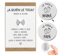 Regalo Embarazada Original Español, 1* Moneda Decisión + 1* Tarjeta Felicitación + 1* Sobre Kraft, Detalle Cosa Recién Nacido Niño Bautizo Bebé Mamá Primeriza Papá Pareja Padres Papis (Plateado 2)
