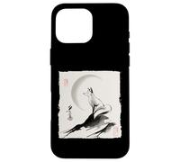 Regalo espiritual zen vintage japonés Kitsune Fox y Moon Carcasa para iPhone 16 Pro Max