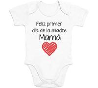 Regalo - Feliz Primer día de la Madre Mamá Body bebé Manga Corta 6-12 Meses Blanco