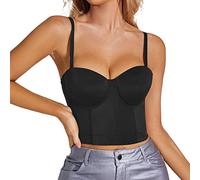 Regalo genérico divertido Top bustier corsé top ajuste apretado corsé tirantes top sólido corto moda camiseta mujeres manga larga, Le Noir, M