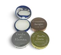 Regalo Grabado - 25 Balsamos Labial Personalizados | con Espejo | bálsamo labial boda, Comunion, Bautizo | Aroma a Vainilla | Certificado 94/62/EC y GMP | Unidades (25)