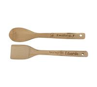 Regalo Grabado - Cuchara y Paleta de bambú Personalizada | Grabado Imborrable | Ideal para Cocina y Eventos | Personalización Disponible | Unidades (15)