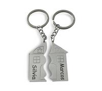 regalo grabado - Llavero Casa partida Personalizado | 2 llaveros | Texto Diferente en Cada Llavero | Llaveros Pareja, Aniversario, Compra de Casa | Grabado en Metal Mate