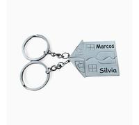 regalo grabado - Llavero Casa partida Personalizado | 2 llaveros | Texto Diferente en Cada Llavero | Llaveros Pareja, Aniversario, Compra de Casa | Grabado en Metal Mate, Talla Única