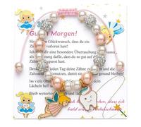 Regalo Hada de Dientes para Niñas, Pulsera Cuentas del Ratoncito Pérez con Longitud Ajustable y Tarjeta, Joya Infantil Como Sorpresa para la Fase de Dientes de Leche, Pérdida de Diente o Bautizo