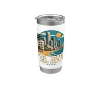 Regalo histórico de recuerdo de viaje vintage a Tel Aviv, Israel Vaso térmico de acero inoxidable de doble pared