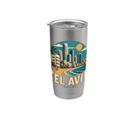 Regalo histórico de recuerdo de viaje vintage a Tel Aviv, Israel Vaso térmico de acero inoxidable de doble pared