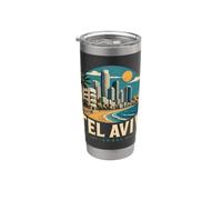 Regalo histórico de recuerdo de viaje vintage a Tel Aviv, Israel Vaso térmico de acero inoxidable de doble pared