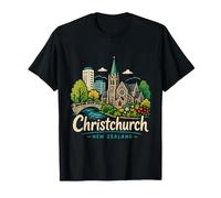Regalo histórico de Viaje de Christchurch Nueva Zelanda Dibujado a Mano Camiseta