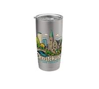 Regalo histórico de viaje de Christchurch Nueva Zelanda dibujado a mano Vaso térmico de acero inoxidable de doble pared