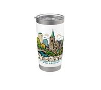 Regalo histórico de viaje de Christchurch Nueva Zelanda dibujado a mano Vaso térmico de acero inoxidable de doble pared