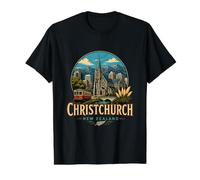 Regalo histórico de Viaje Vintage de Christchurch Nueva Zelanda Camiseta gráfica económica, Hombre, Negro, L