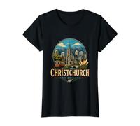 Regalo histórico de Viaje Vintage de Christchurch Nueva Zelanda Camiseta gráfica económica, Mujer, Negro, XL