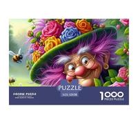 Regalo Hombres Mujeres Puzzle 1000 Piezas Bruja Entre Flores, Vieja Bruja Abejas, Actividad Familiar Decoración Hogar 52x38cm