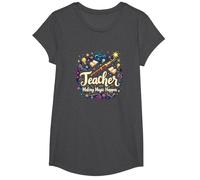Regalo Inspirador para educadores Que Hacen Que la Magia suceda Camiseta, Niñas, Jaspeado Oscuro, Pequeña