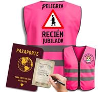 Regalo Jubilación Mujer | Chaleco Reflectante Divertido y Libro de Firmas Pasaporte | Regalos Originales y Graciosos para Jubilados, Fiesta Despedida y Feliz Jubilación (¡Cuidado! Jubilada en Acción)