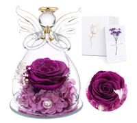 Regalo Mujer -Ángel Rosa Eterna, Regalos para Abuela mamá Chicas, Flor Natural Preservada en Cupula de Cristal, Angeles Figuras para el hogar, Regalos de cumpleaños para Mujeres Día de la Madre