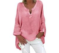 Regalo Mujer Cumpleaños Camisa De Lino Camisas De Mujer Túnica De Verano Cuello En V Camisa De Gran Tamaño Camisetas De Manga Larga para Mujer Camisetas Estampadas Elegante Casu Ropa+Hippie Ofertas