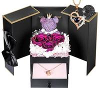 Regalo Mujer Cumpleaños, Osa Eterna Flores Preservada con Te Amo en 100 Idiomas Collar para Madre Novia Esposa Mama, Cumpleaños Día de la Aniversario, Sant Jordi Regalos Dia de la Madre (Púrpura)