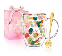 Regalo Mujer Tazas de Vidrio de Doble Pared con Flores Tazas de Café o Té con Asa Novedoso Regalo de Cumpleaños o Navidad Para Mujere,Amigas,Mestras Madres