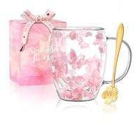 Regalo Mujer Tazas de Vidrio de Doble Pared con Flores Tazas de Café o Té con Asa Novedoso Regalo de Cumpleaños o Navidad Para Mujere,Amigas,Mestras Madres