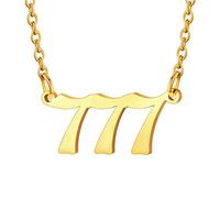Regalo Mujeres Collares Dorados de Números 777 Tono Oro 18K Acero Inoxidable 316L Colgante Precioso para Madres Joyerías Modernas para Compromiso