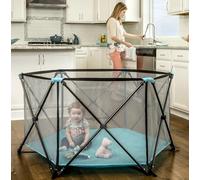 Regalo My Portable Play Yard para interiores y exteriores, lavable, Aqua, 6 paneles, 48 pulgadas (paquete de 1)