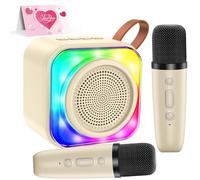 Regalo Niña 3-12 Años, Karaoke 2 Micrófonos Inalámbricos, Microfono Karaoke Infantil Juguetes Altavoz Bluetooth Portátil con Luces LED - Regalo Navidad para Niñas y Niños Cantar (blanco-crema)