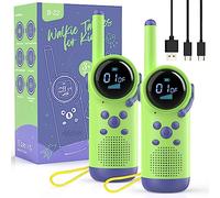 Regalo Niño Niña de 3 4 5 6 7 8 Años, Kearui Walkie Talkie Niños Recargable, Walkie Talkie Niños Juguete al Aire Libre con 8 Canales, Linterna LED, Función VOX para Aventura, Camping (Verde Púrpura)