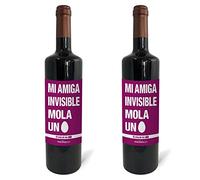 Regalo original. 2 Botellas de vino tinto Mi amiga invisible mola un huevo. 75cl.