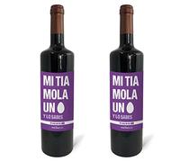 Regalo original. 2 Botellas de vino tinto Mi tia mola un huevo. 75cl.