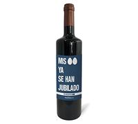 Regalo original. Botella de vino tinto Mis huevos ya se han jubilado. 75cl.