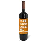 Regalo original. Botella de vino tinto Mis huevos ya tienen 50 años. 75cl.
