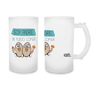 Regalo original. Jarra de cerveza Soy padre ya puedo comer huevos. Cristal esmerilado de primera calidad AAA. 80 x 150 mm. 500 ml