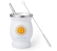 Regalo Original - Kit Mate Argentino de Acero Inoxidable - Calabaza con Ilustración de “Sol de Argentina” Personalizable con Nombre y Color - Vaso 250 ml de Doble Pared, Bombilla y Cepillo