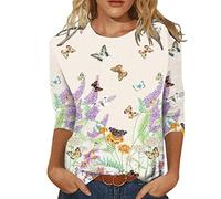 Regalo Original Mujer Camisa Estampada para Mujer, Camisetas Informales De Verano, Camiseta Floral De Manga Cuartos con Cuello, Túnica, Flor, Blusa con Abertura Lateral Suel Blusones Mujer Ofertas
