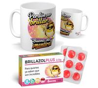 Regalo original mujer, dia de la madre, amigas... | Taza divertida PERDON POR BRILLAR… BUENO, NO, MENTIRA con caramelos de broma BRILLAZOLPLUS sin azúcar en blister |Exclusivo.