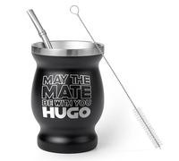 Regalo Original - Vaso Mate Personalizado - Calabaza Negra Personalizable con Nombre -Vaso 250 ml de Doble Pared, Bombilla y Cepillo - Grabado Imborrable (Star Wars)