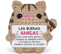 Regalo Originalepara Mujer Amiga, Gato Tejido Regalo Amiga Cumpleaños | Regalo para Mujer Mejor Amiga, Amigurumi Gato Tejido a Mano con Mensaje de Amistad "Siempre Contigo" , Peluche Decorativo